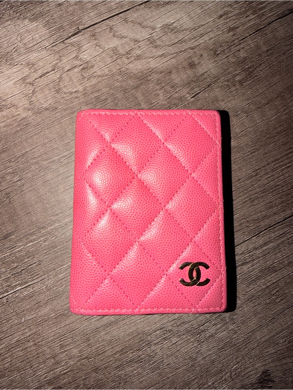 CHANEL Hot Pink Quilted Leather Card Case with CC Logo